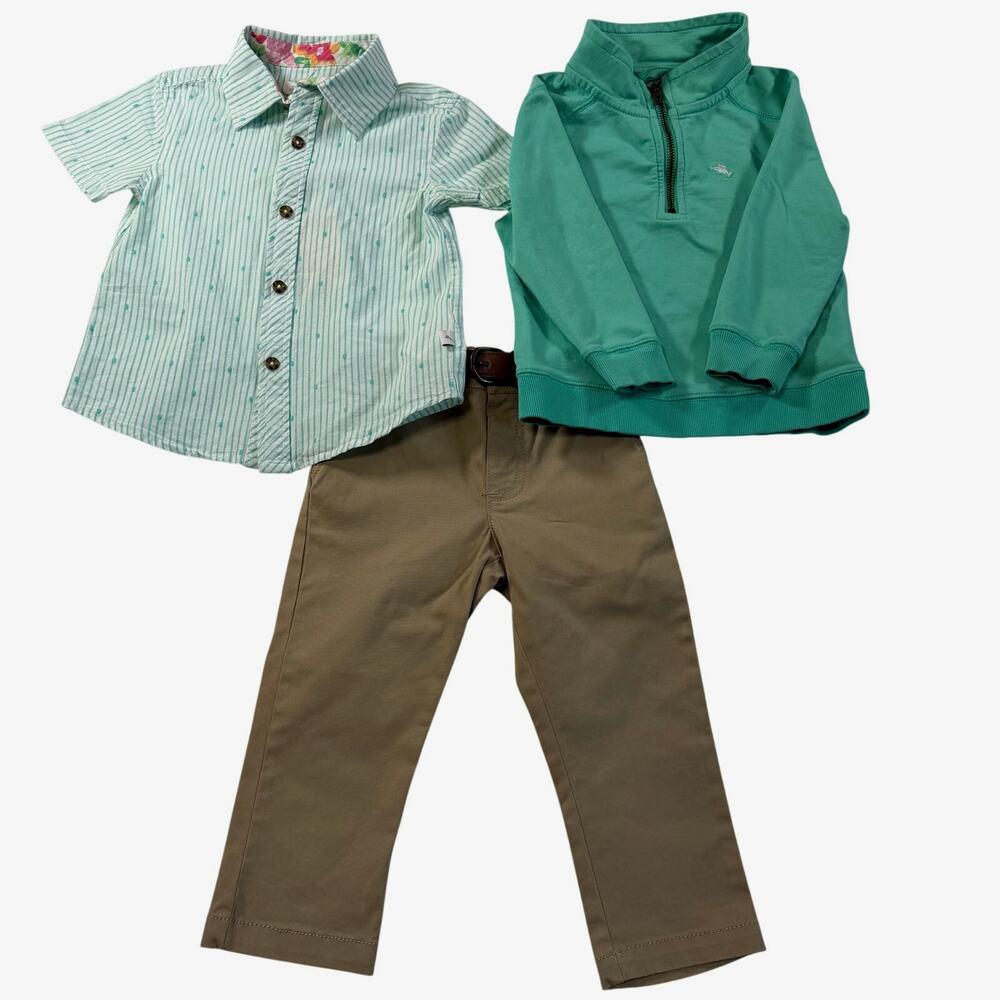 Tommy Bahama Kids 4-Piece Outfit Set – Teal Blue & Khaki – Size 2T – Brand New